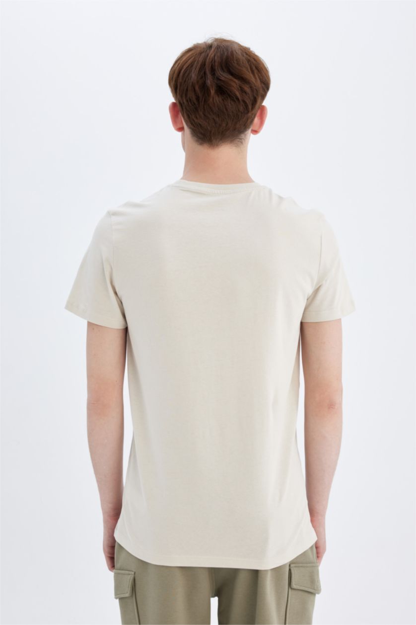 Man Sand Slim Fit Crew Neck Printed T-Shirt