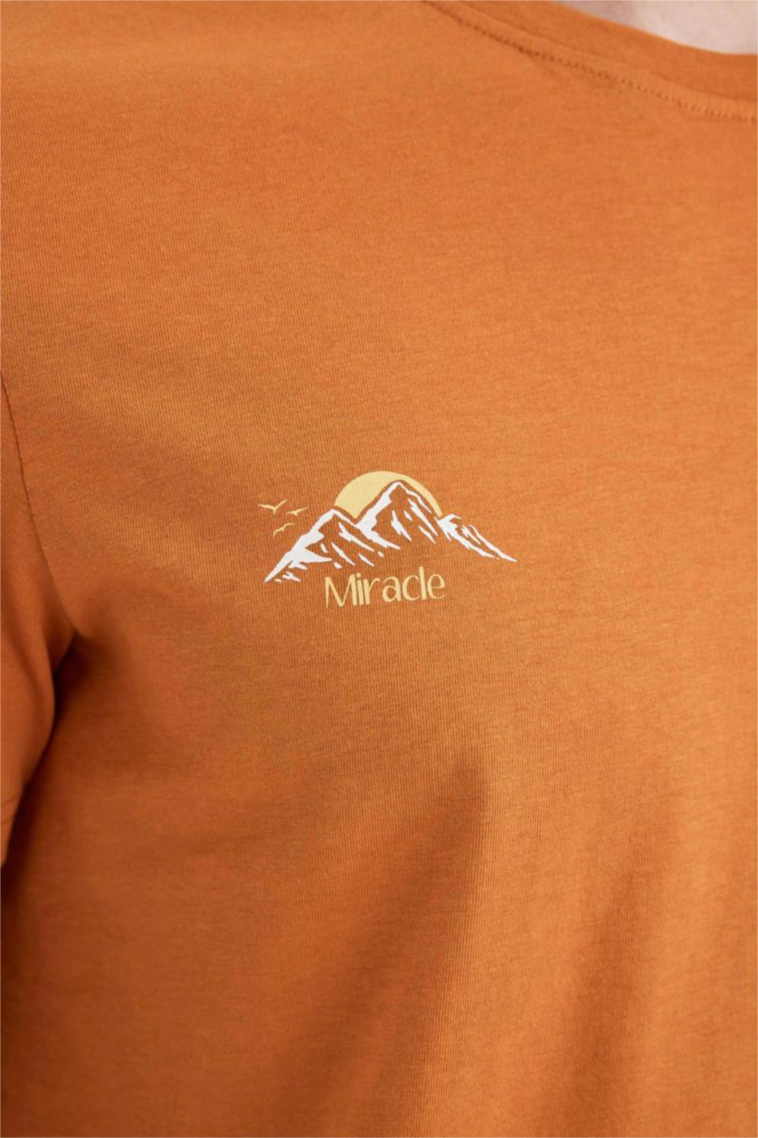 MAN Dark Orange Slim Fit Crew Neck Printed Short Sleeve T-Shirt
