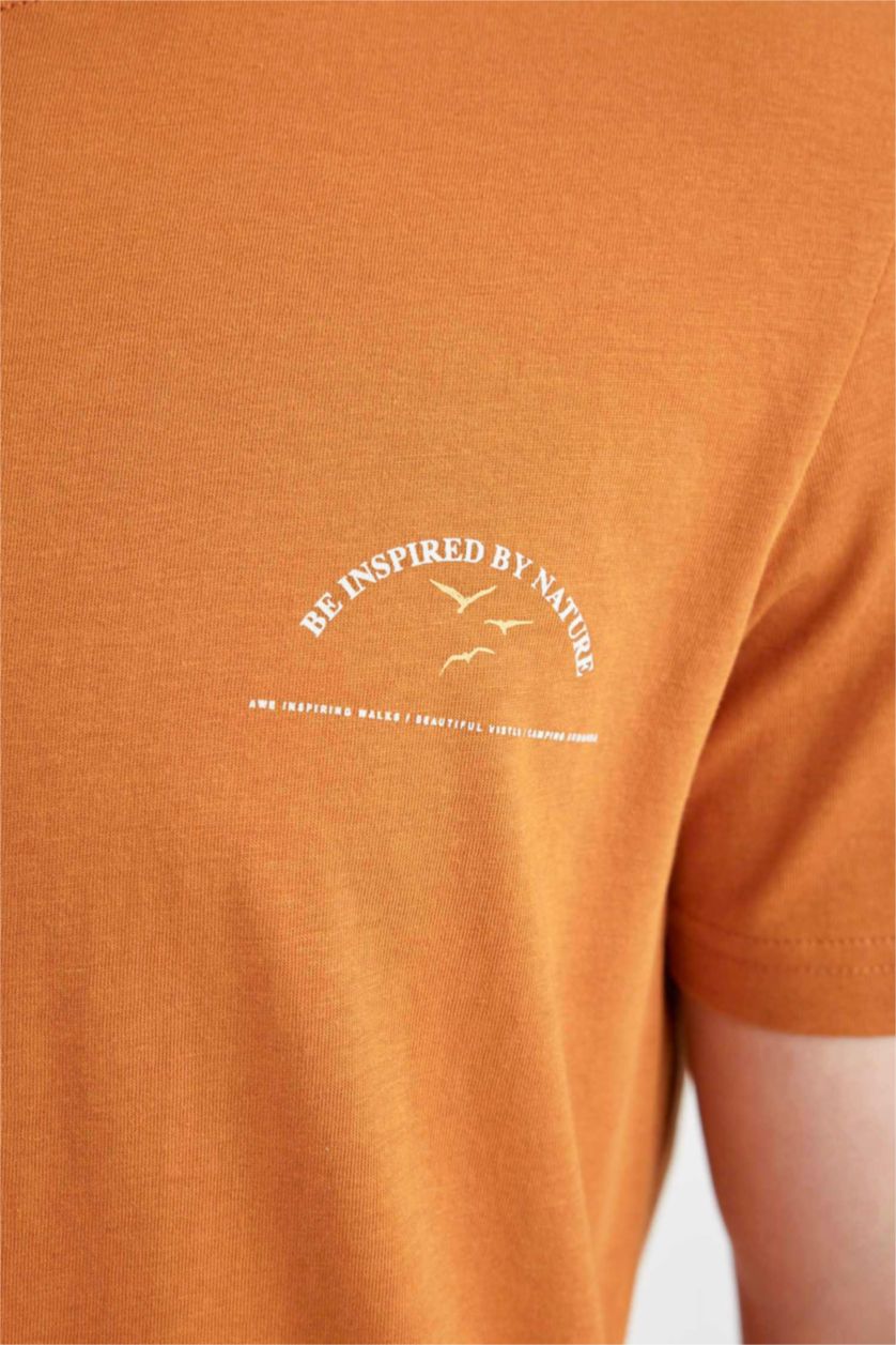 MAN Dark Orange Slim Fit Crew Neck Printed Short Sleeve T-Shirt