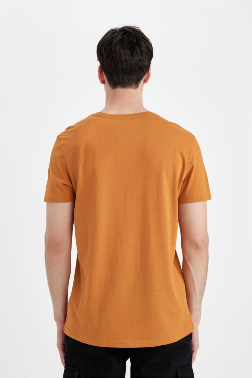 MAN Dark Orange Slim Fit Crew Neck Printed Short Sleeve T-Shirt
