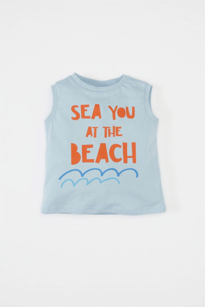 Erkek Bebek Açık Mavi Erkek Bebek Bisiklet Yaka Baskılı Atlet