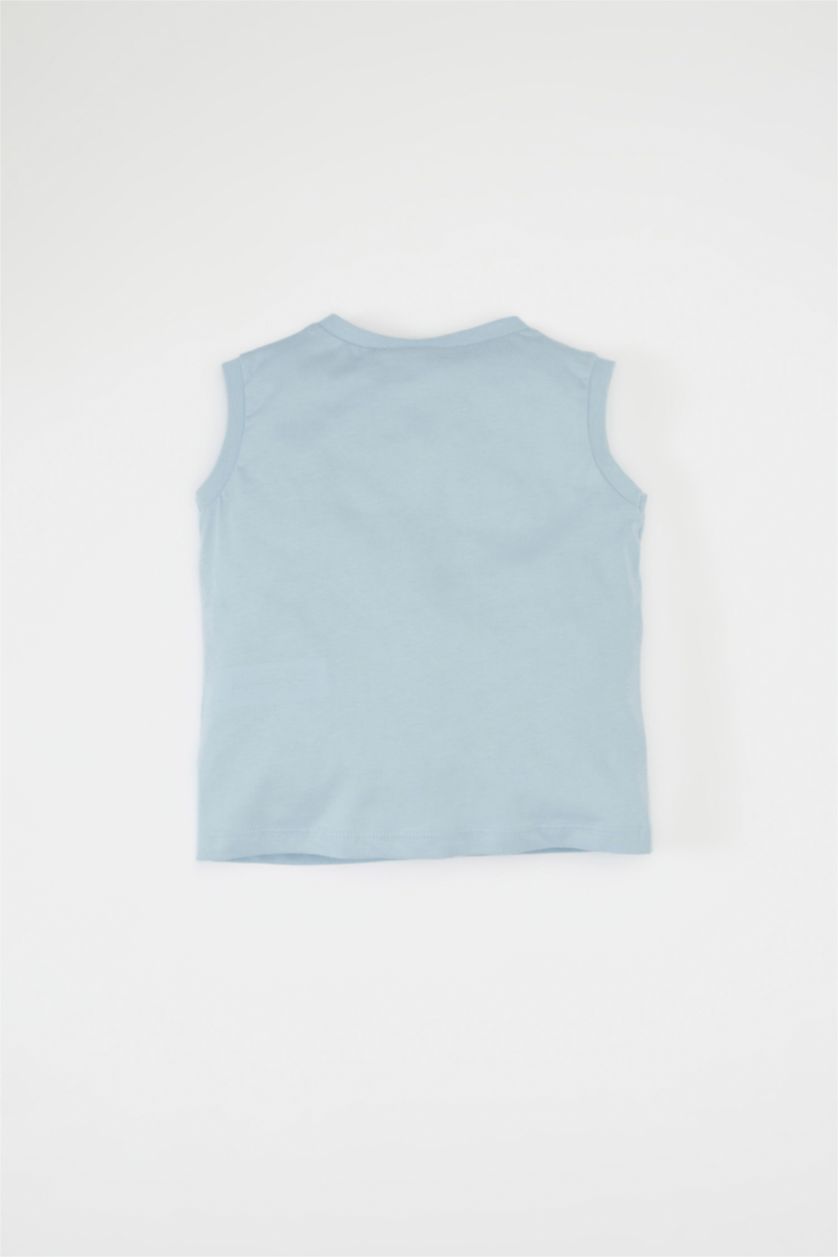 Erkek Bebek Açık Mavi Erkek Bebek Bisiklet Yaka Baskılı Atlet