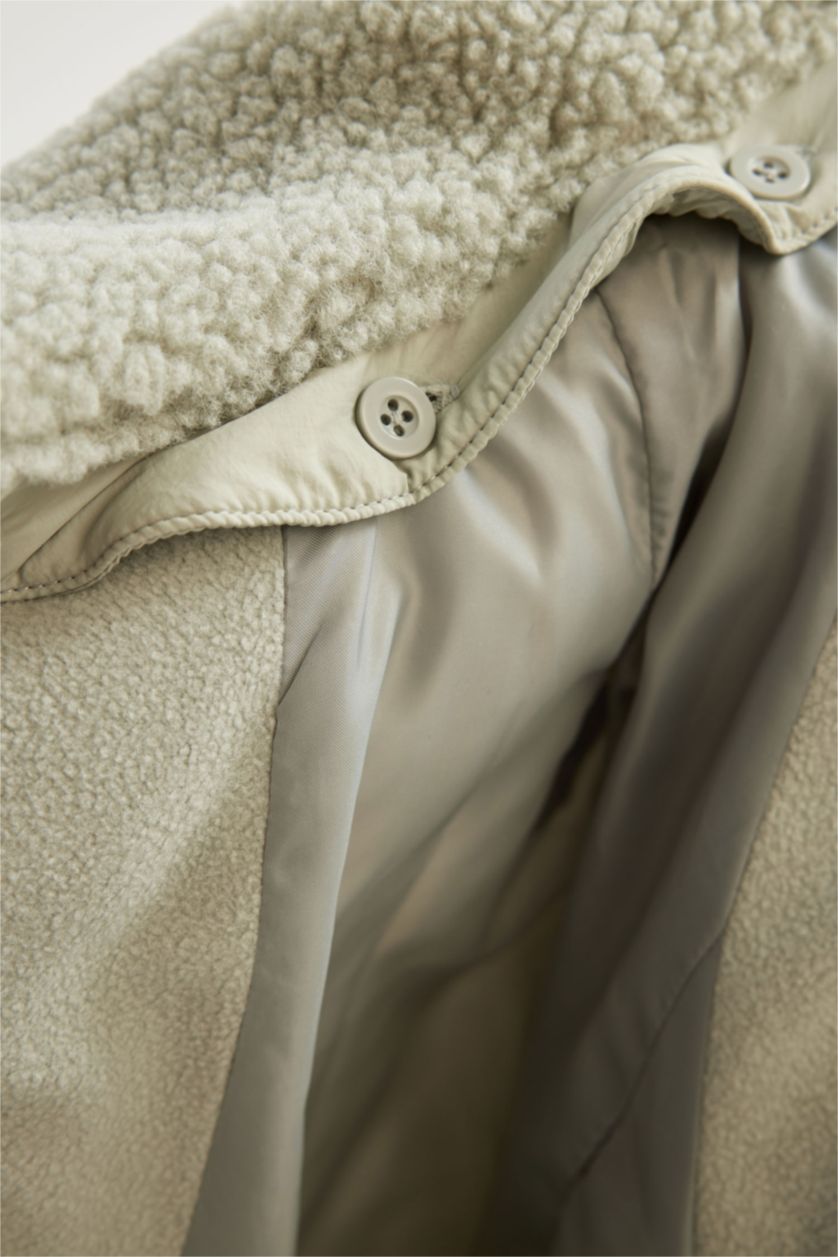 Kadın Haki Hafif Mevsimlik Mont Kapitoneli Çıtçıt Kapmalı Cepli Suni Kürklü Yaka