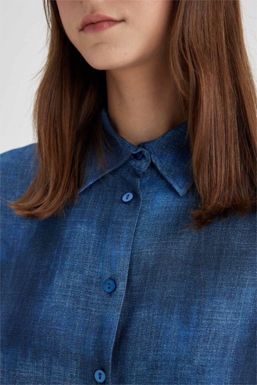 FEMME Marin Tunique Chemise Coupe Relax à Manches Longues à Motifs