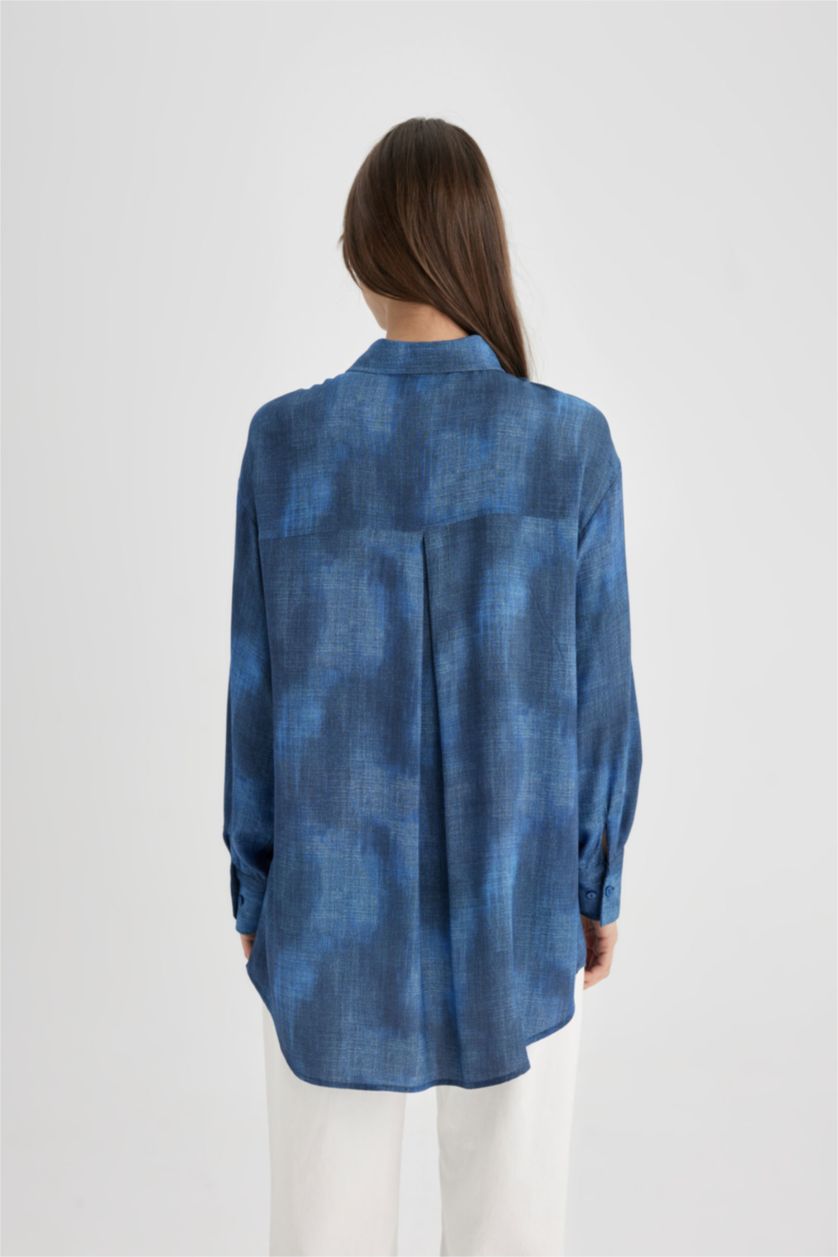 FEMME Marin Tunique Chemise Coupe Relax à Manches Longues à Motifs