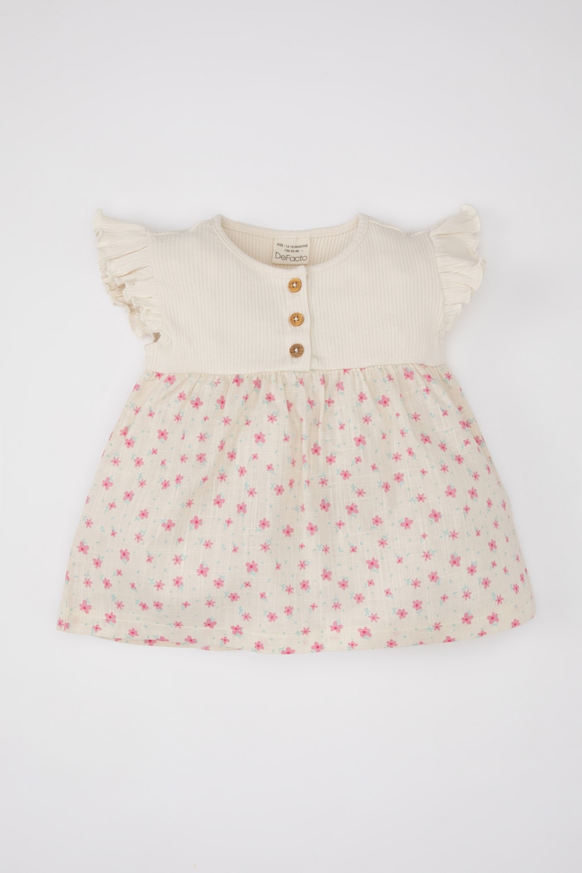 Baby Girls Stone Regular Fit Flower Short Sleeve T-Shirt