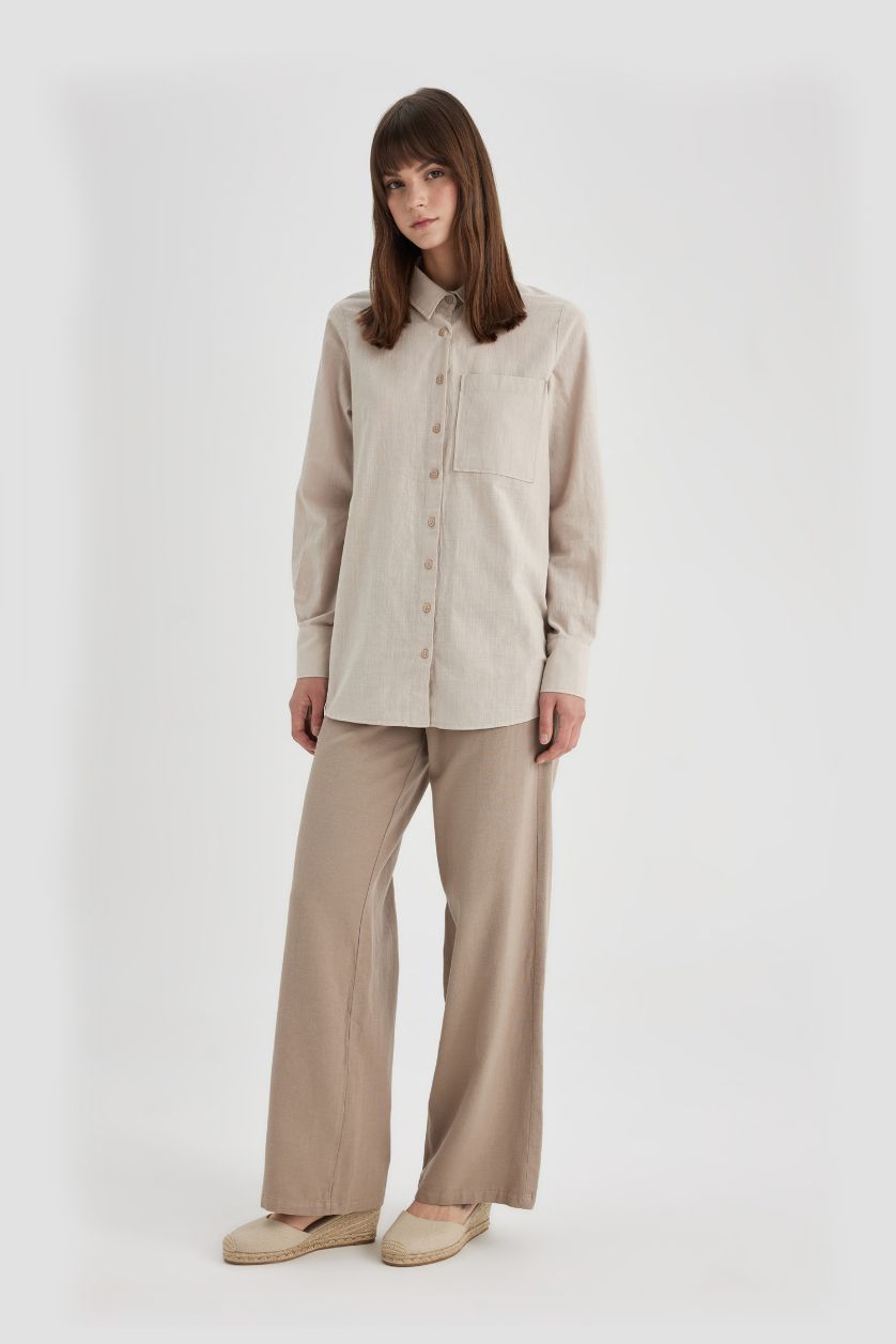 WOMAN Sand Regular Fit Flamed Cotton Long Sleeve Shirt Tunic