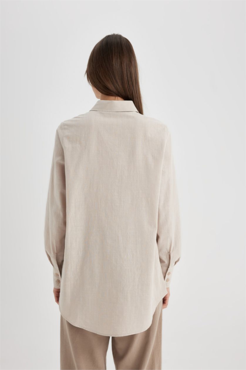 WOMAN Sand Regular Fit Flamed Cotton Long Sleeve Shirt Tunic