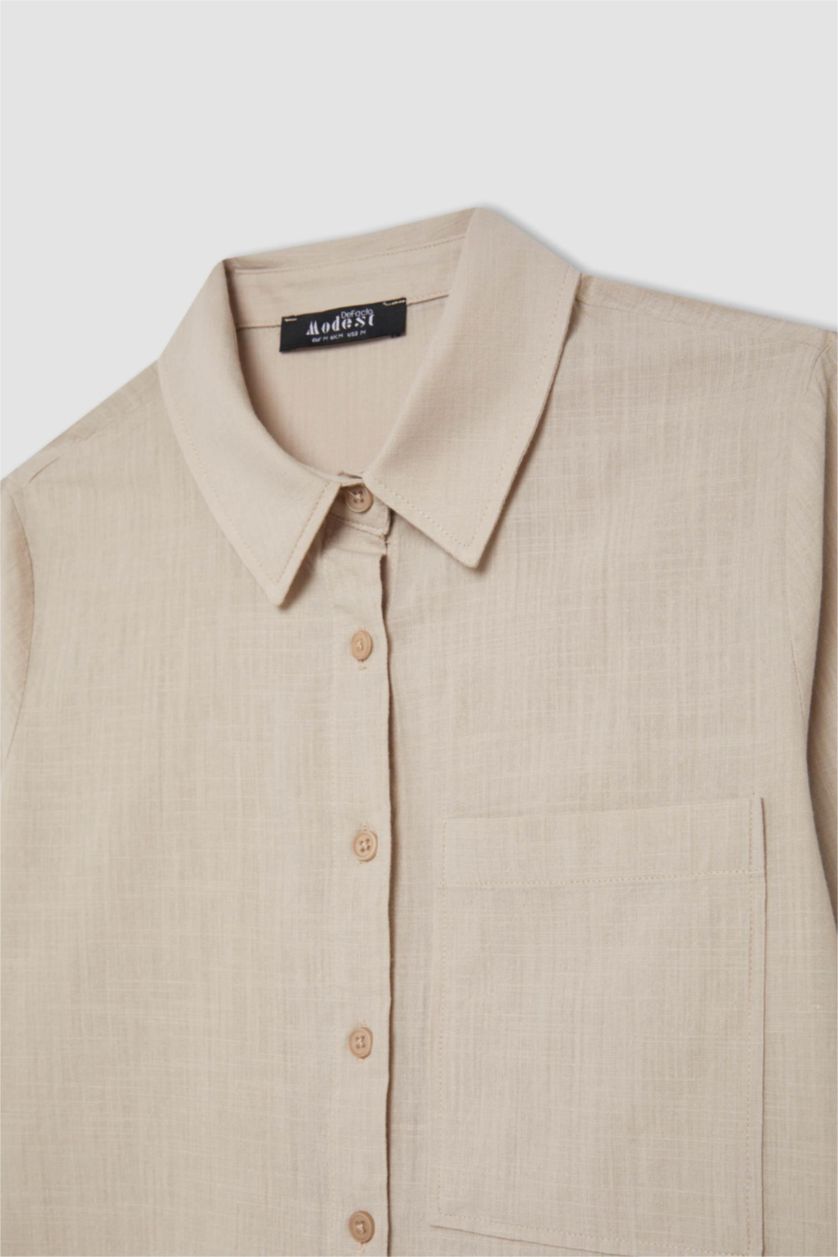 WOMAN Sand Regular Fit Flamed Cotton Long Sleeve Shirt Tunic