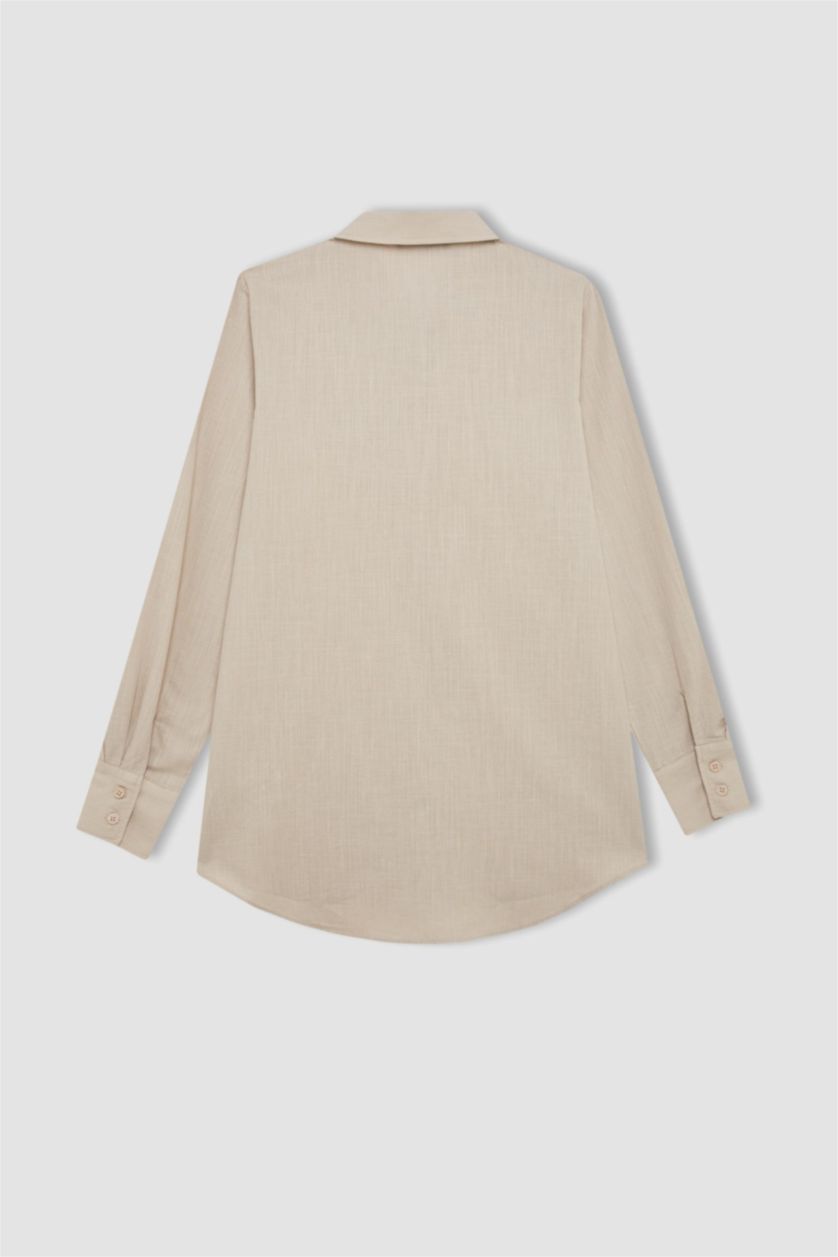 WOMAN Sand Regular Fit Flamed Cotton Long Sleeve Shirt Tunic