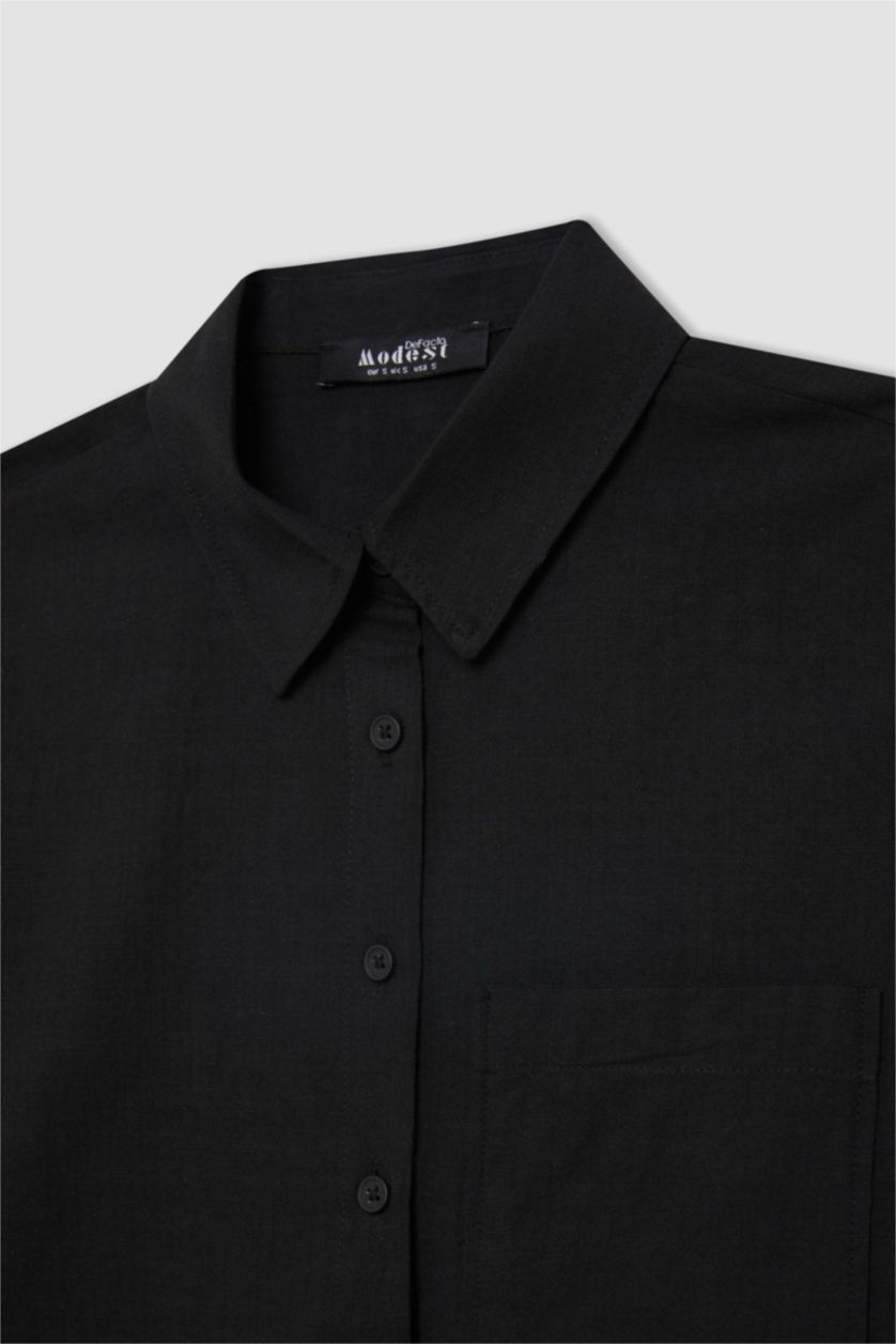 FEMME Noir Tunique Chemise Coton Flammé coupe régulière à Manches Longues