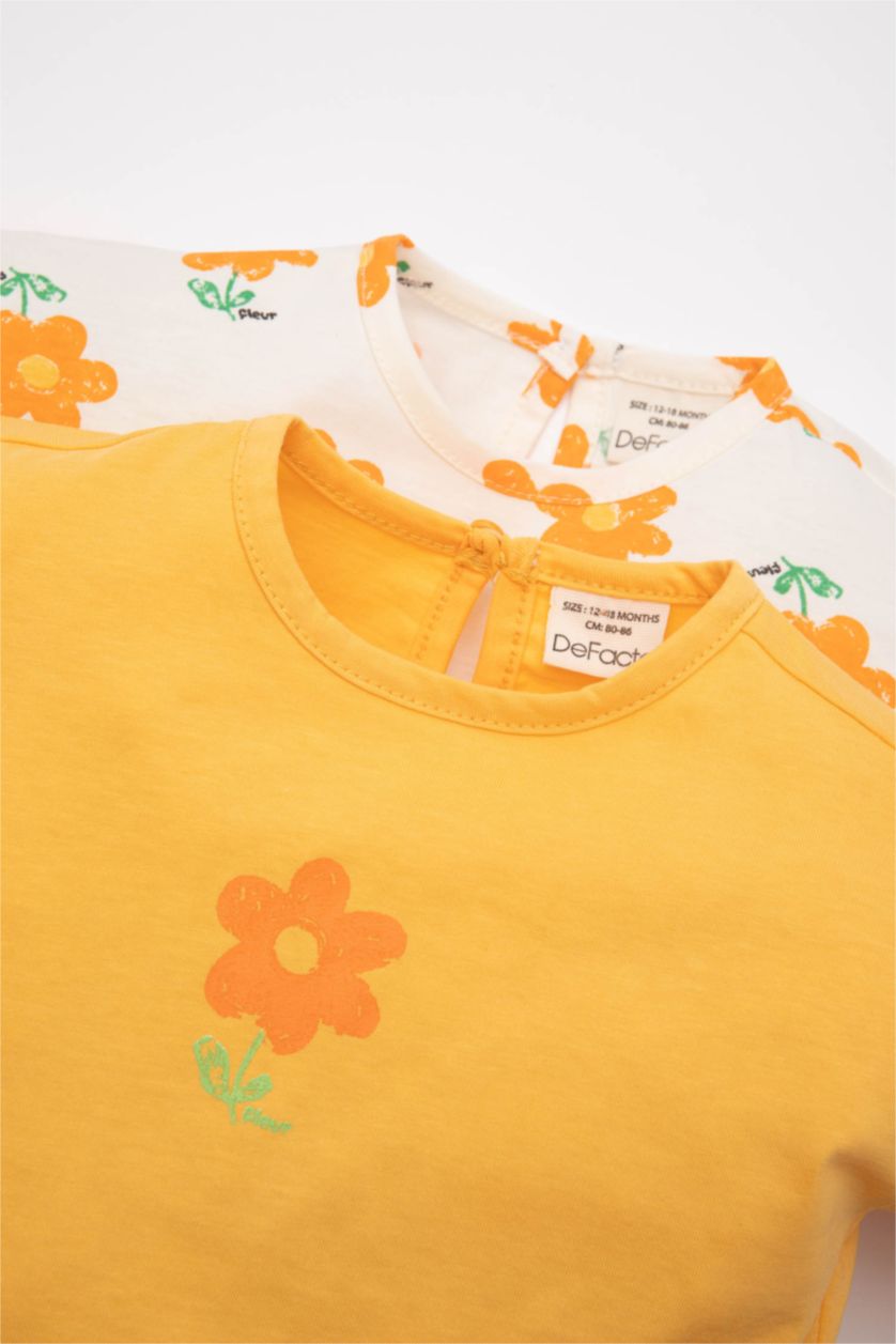 BABY GIRL Yellow Baby Girl Crew Neck Floral Short Sleeve T-Shirt 2 Piece