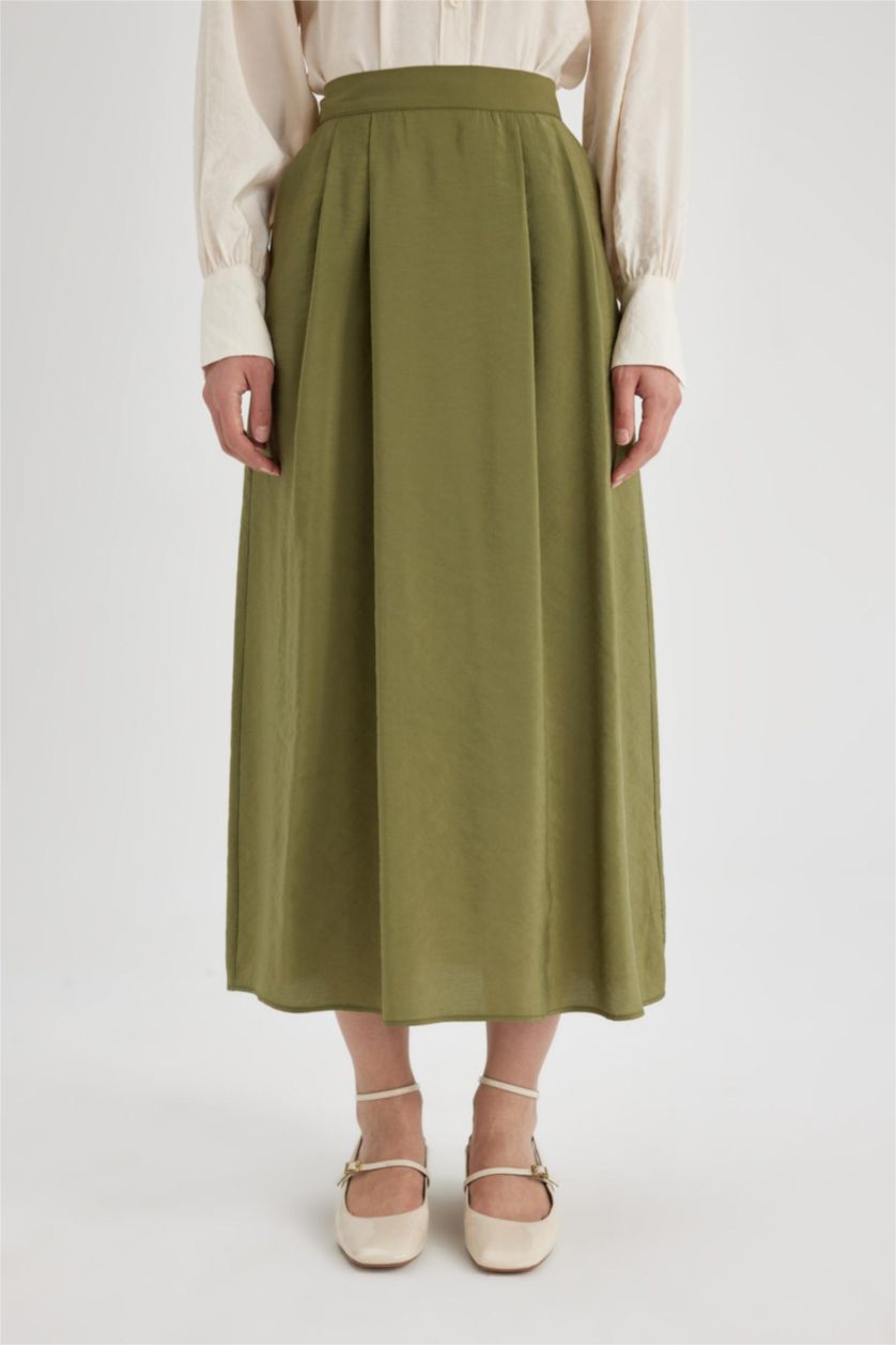 Kadın Haki A Kesim Modal Maxi Etek