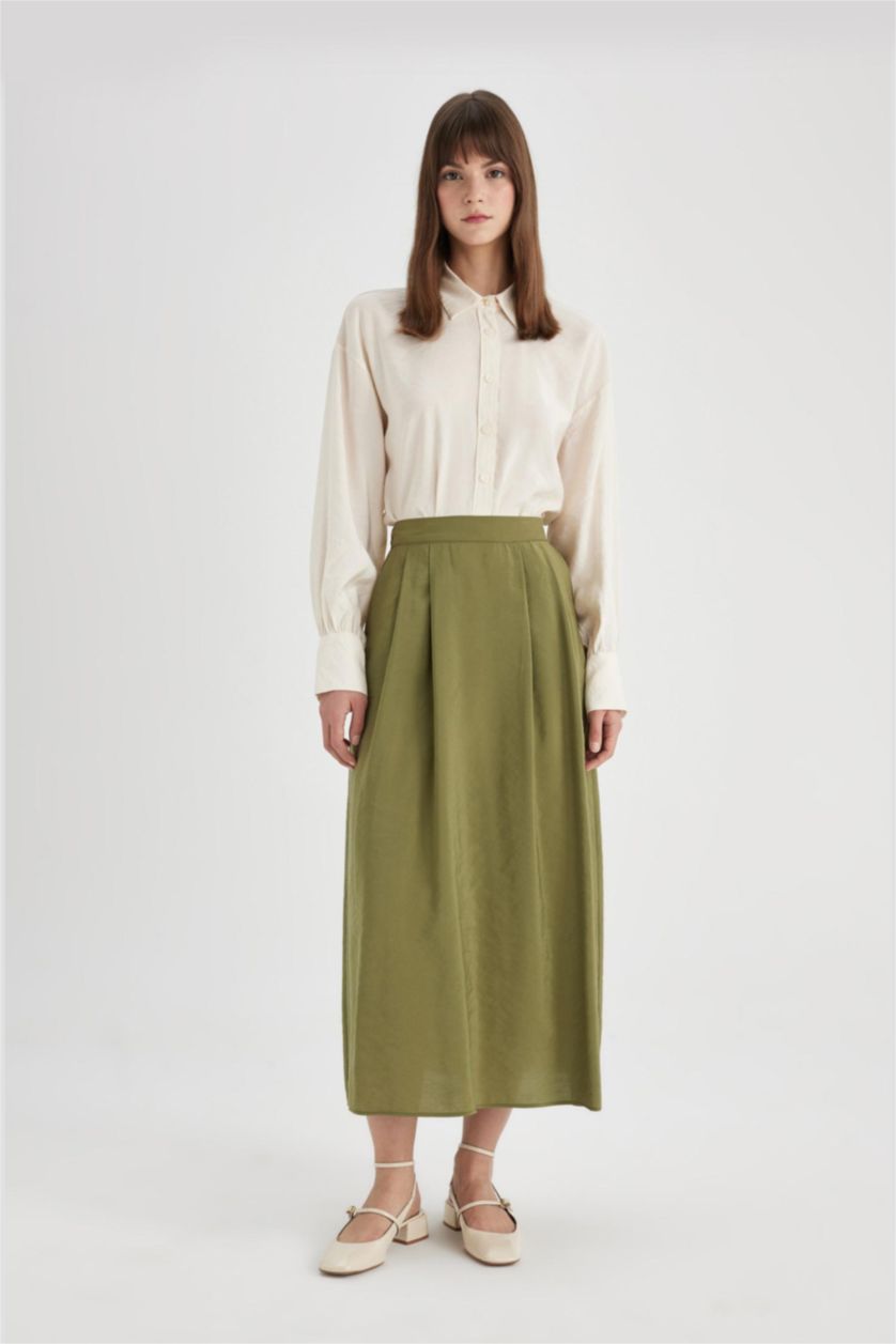 Kadın Haki A Kesim Modal Maxi Etek