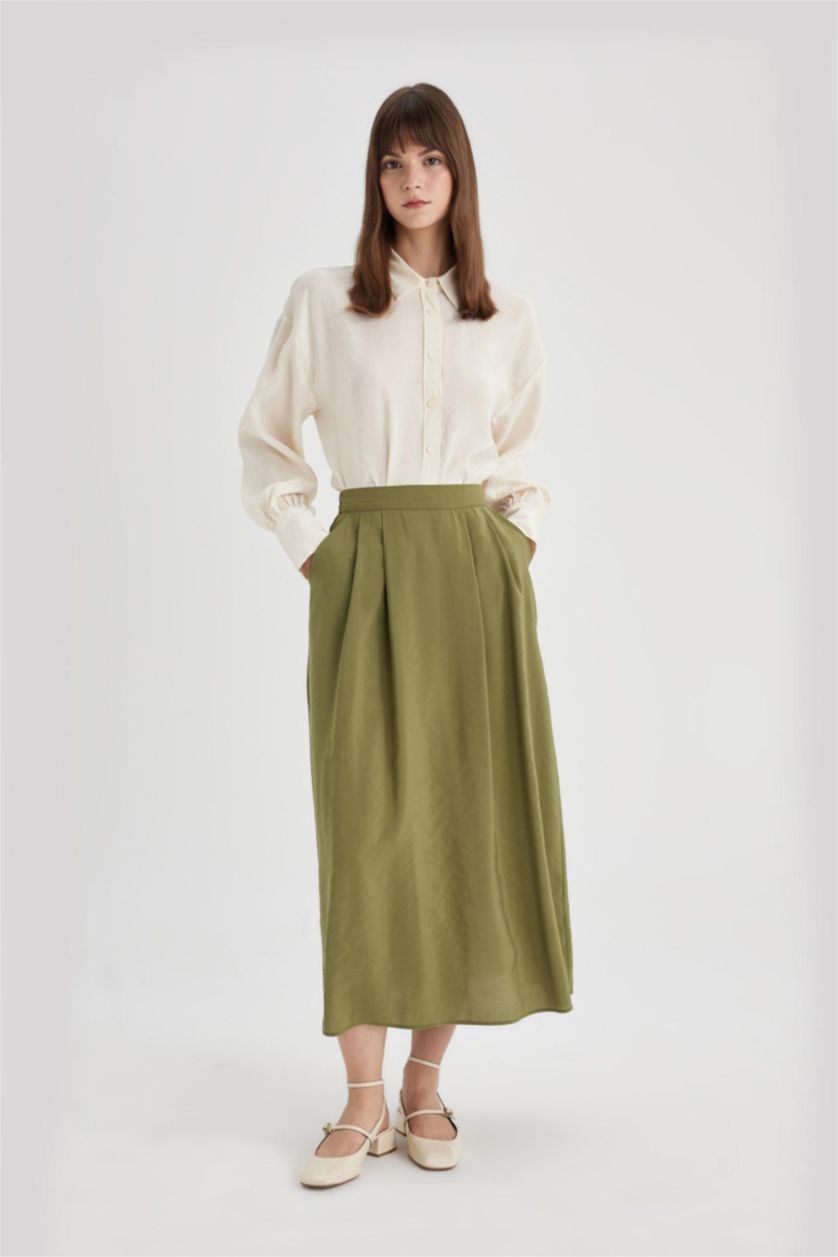 Kadın Haki A Kesim Modal Maxi Etek