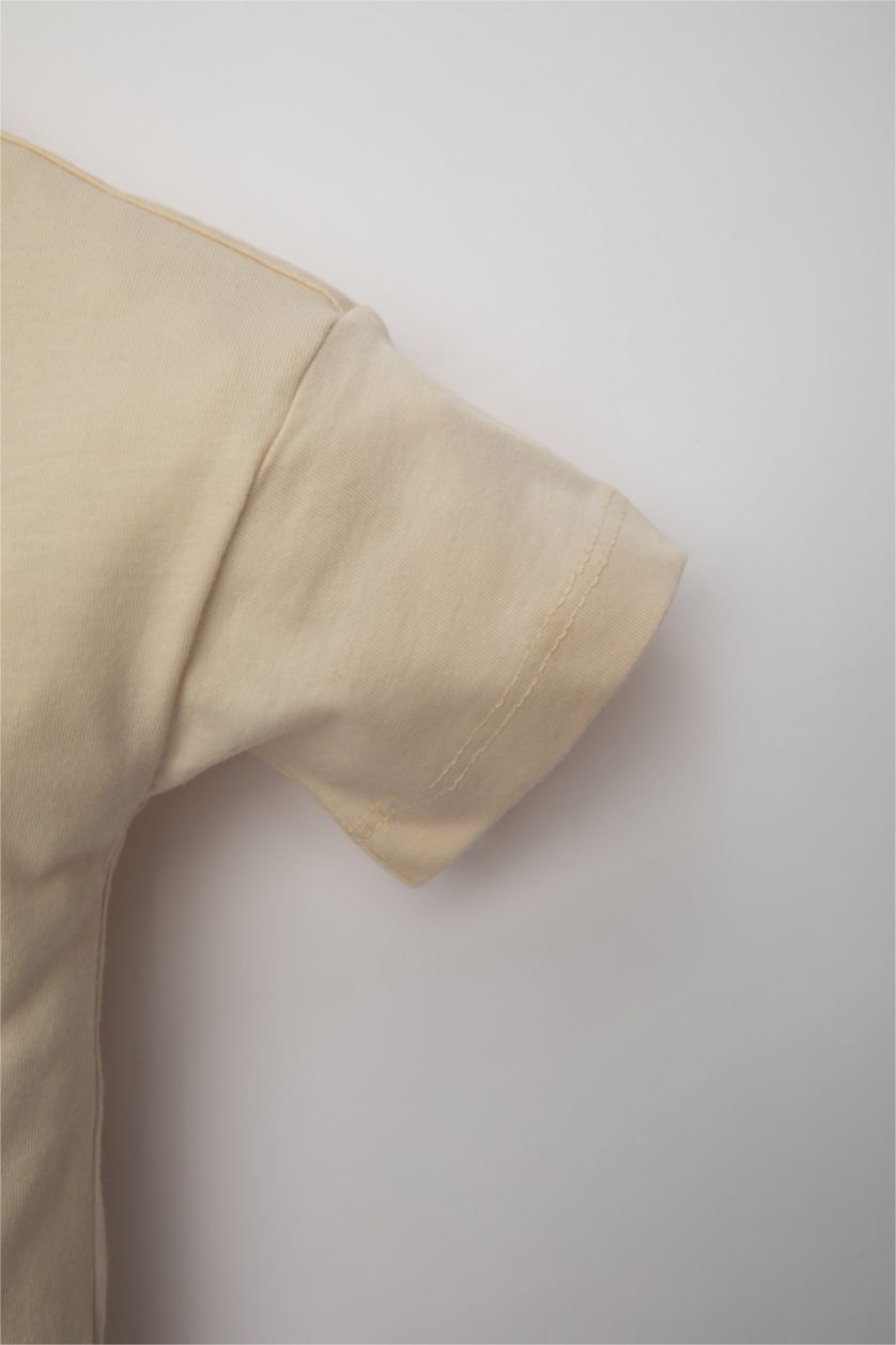 BABY BOY Light Stone Baby Boy Crew Neck Printed T-Shirt