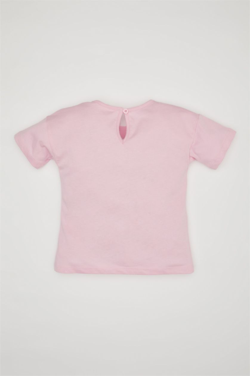 طفلة صغيرة زهري تيشيرت نص ردن بناتي بطبعة شعار وقصة عادية