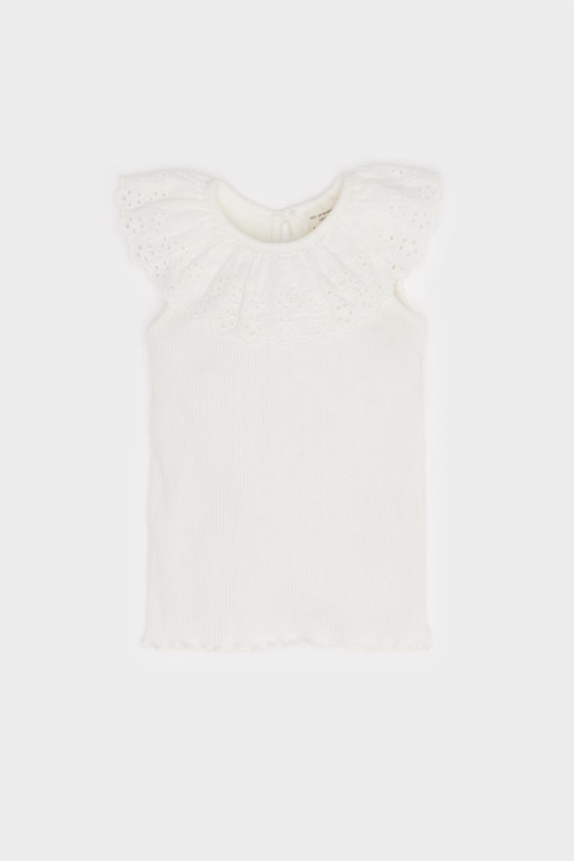 Малыши девочки Бежевый Топ для девочек с кружевным воротником