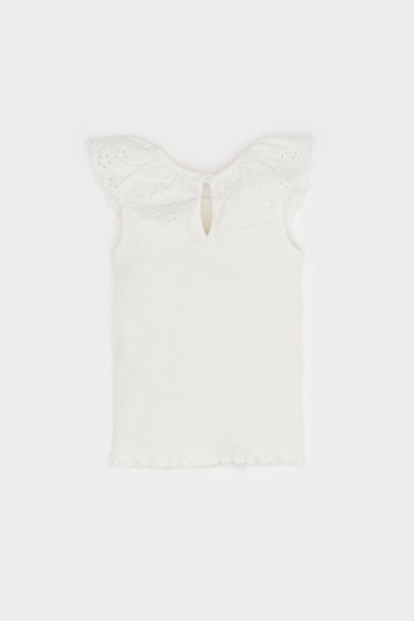 Малыши девочки Бежевый Топ для девочек с кружевным воротником