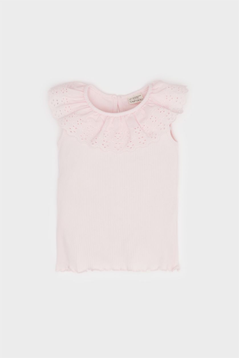 BÉBÉ FILLE Rose Clair Débardeur avec col en dentelle pour bébé fille