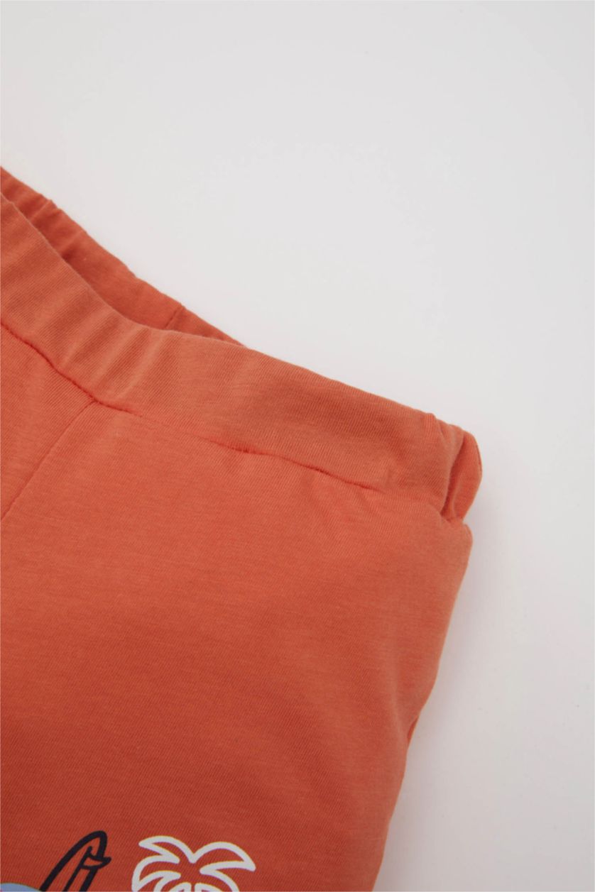 طفل صغير برتقالي شورت بيبي اولادي قصة عادية بطبعة نخيل - قطعتين