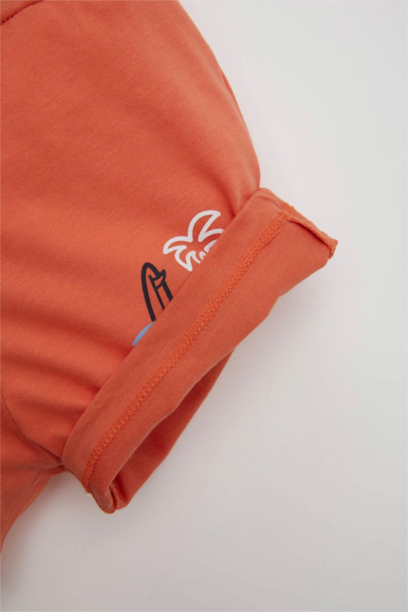 طفل صغير برتقالي شورت بيبي اولادي قصة عادية بطبعة نخيل - قطعتين