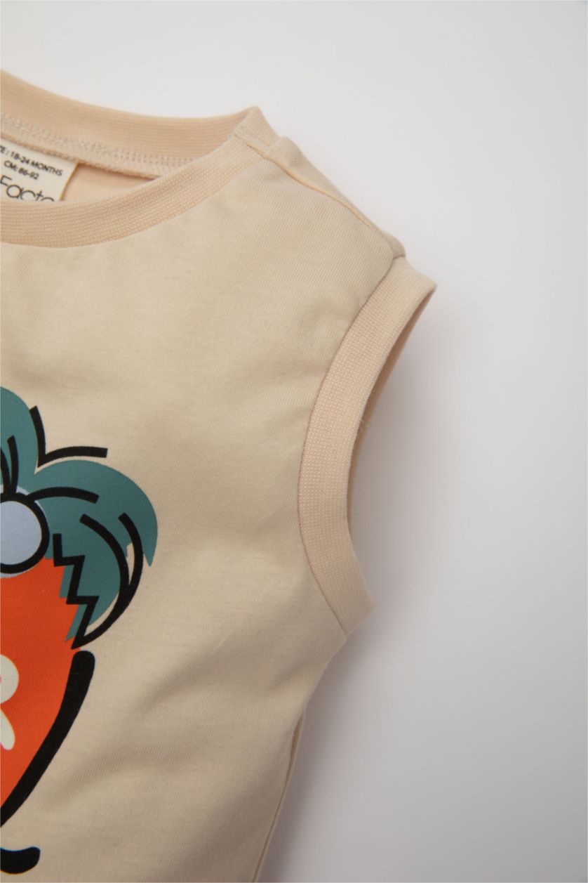 BÉBÉ GARÇON Beige Ensemble de Débardeur imprimé de Palmiers et Short pour Bébé Garçon