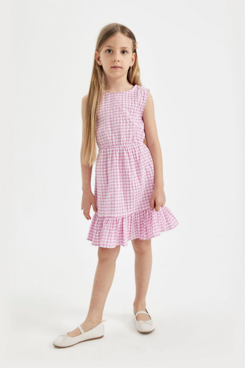 GIRLS & TEENS Pink Girl Checkered Sleeveless Dress