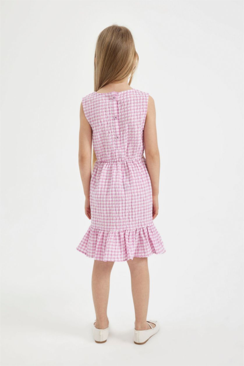 GIRLS & TEENS Pink Girl Checkered Sleeveless Dress