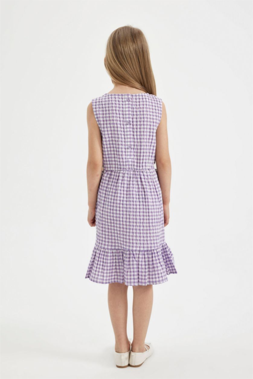 بناتي أرجواني فستان كاروهات بناتي بدون كم