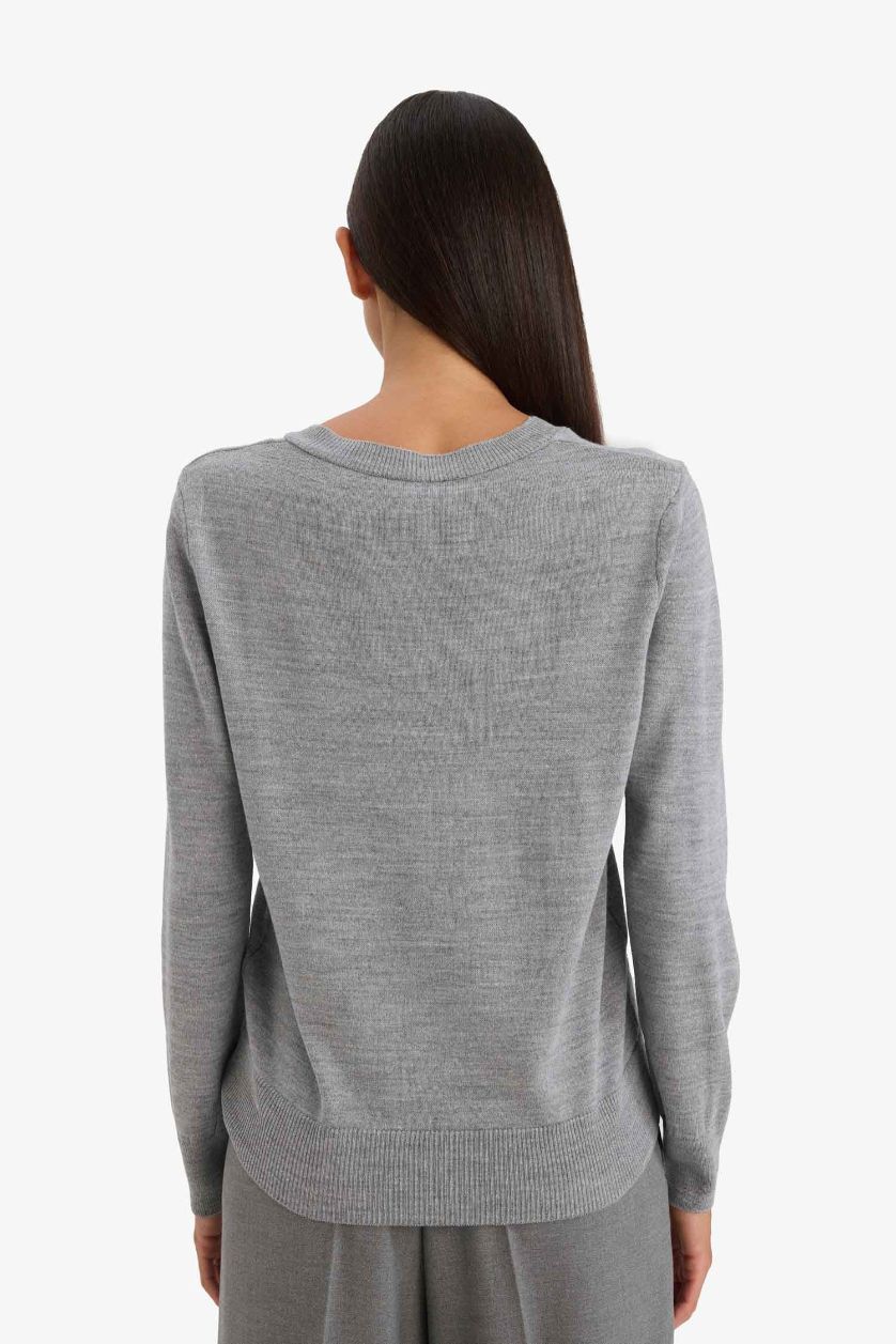 WOMAN Light Grey Relax Fit V-Neck Knitted Pullover