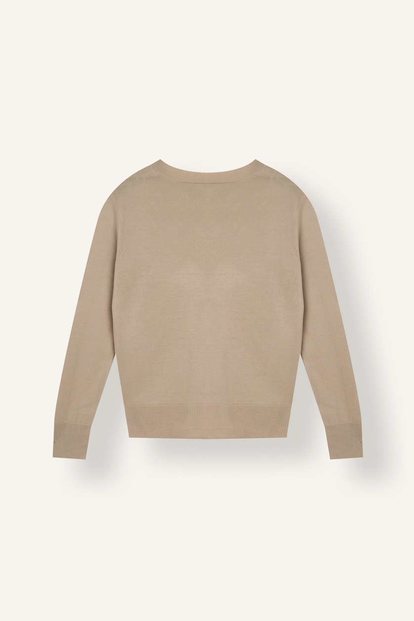 نساء بيج Relax Fit V-Neck Beige Pullover