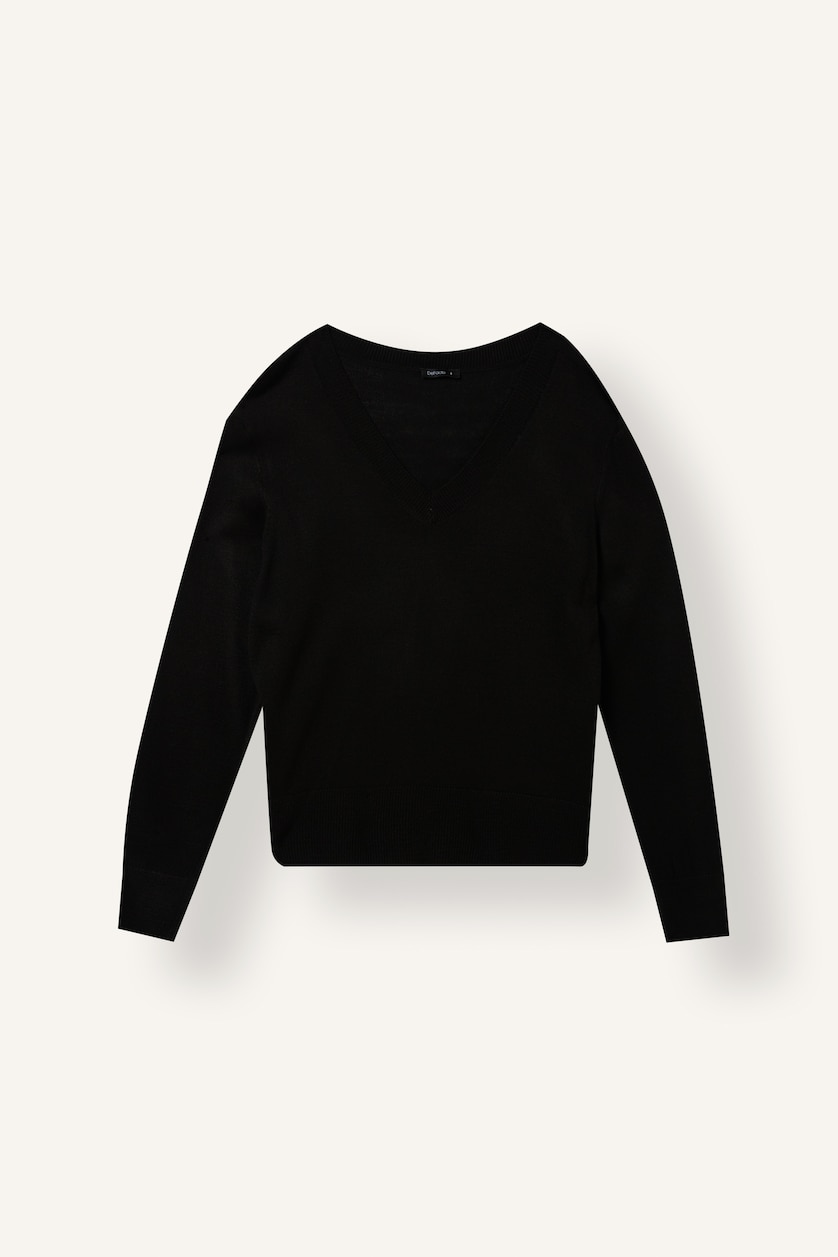 FEMME Noir Pull noir ultra-doux à col V Coupe décontractée
