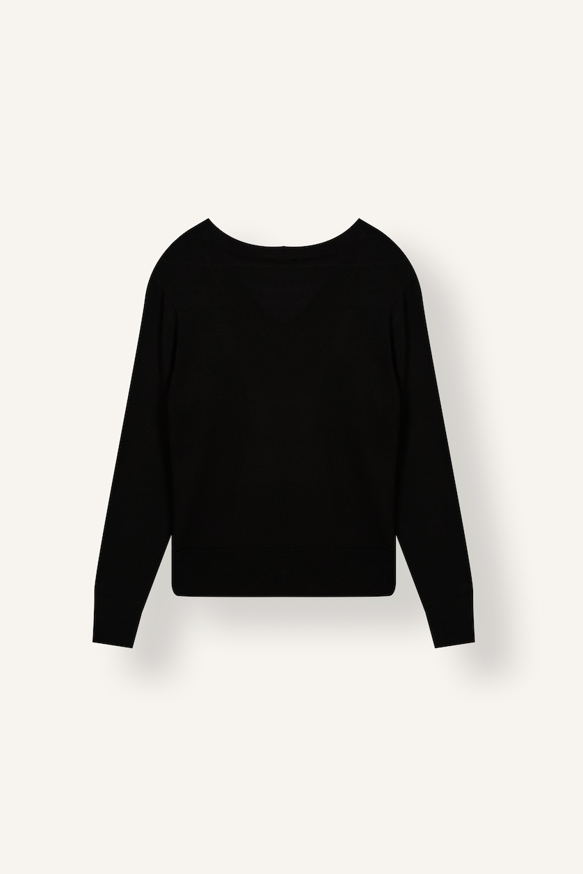 FEMME Noir Pull noir ultra-doux à col V Coupe décontractée