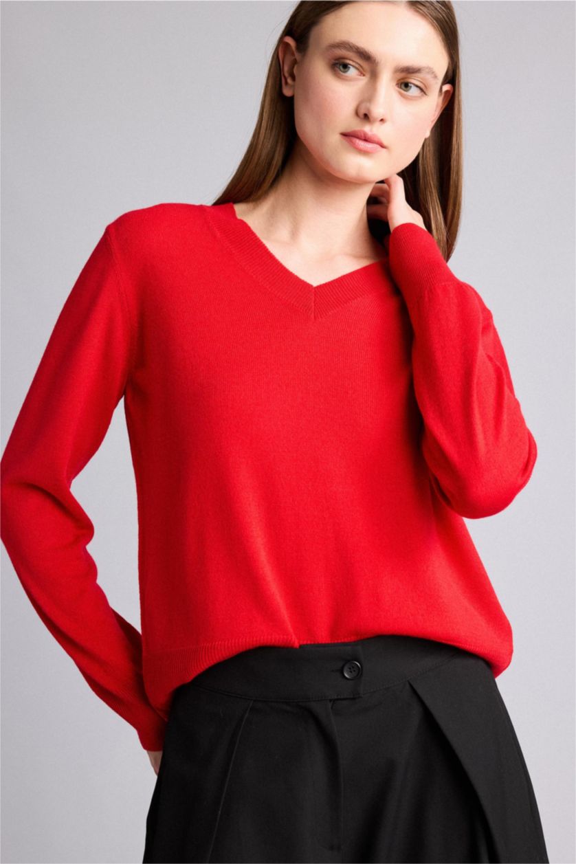 WOMAN Red Relax Fit V-Neck Red Pullover