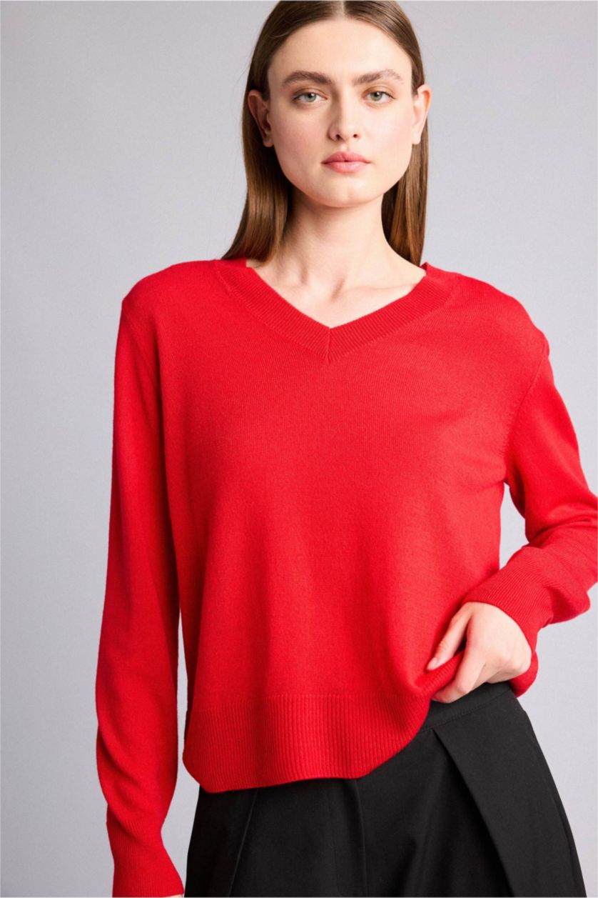 WOMAN Red Relax Fit V-Neck Red Pullover
