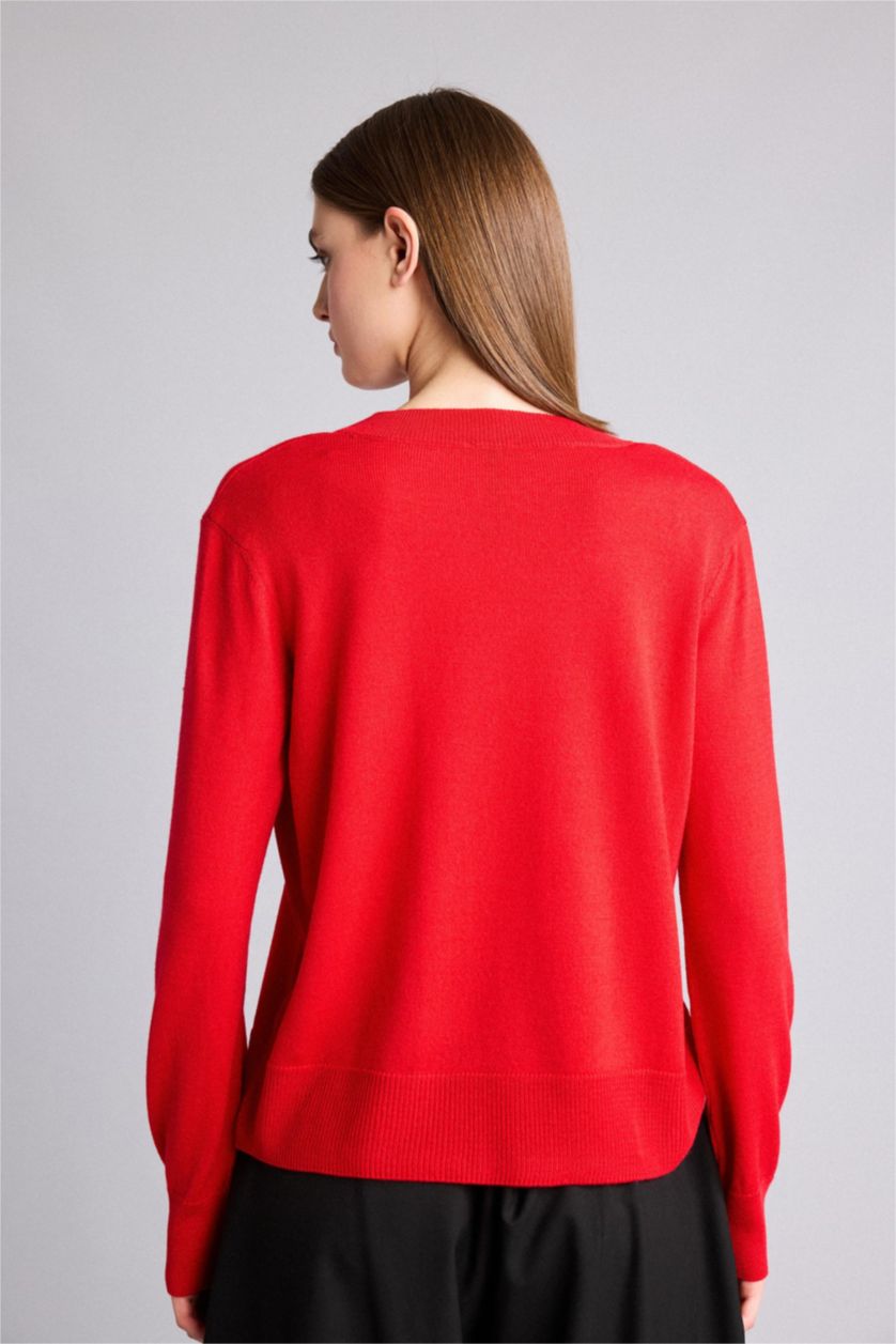 WOMAN Red Relax Fit V-Neck Red Pullover