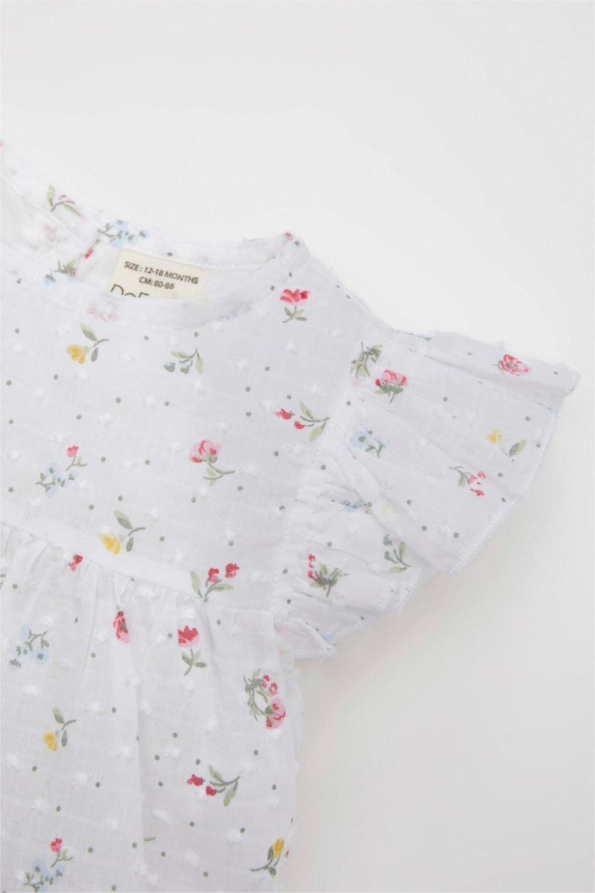 BÉBÉ FILLE Rose Blouse à Col rond imprimé Fleur à Manches Courtes pour BéBé Fille - 2 pièces