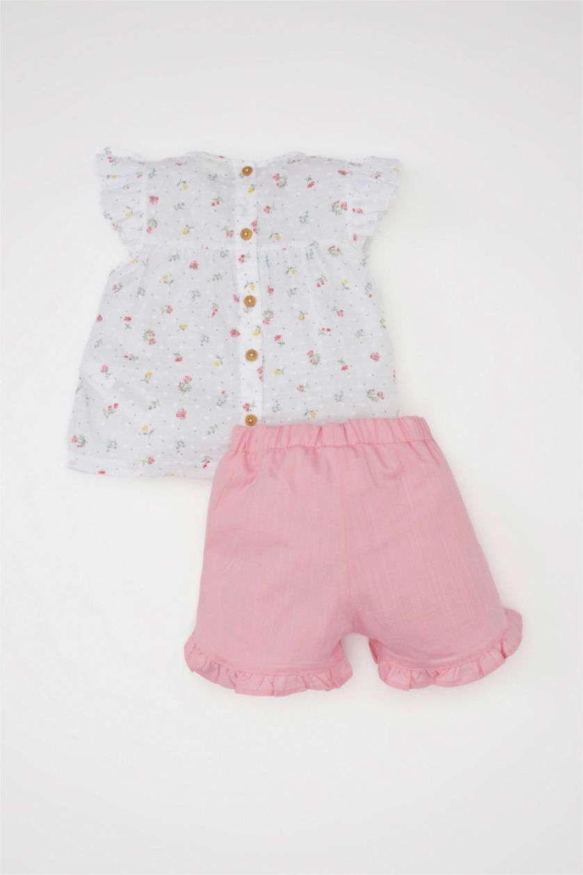 BÉBÉ FILLE Rose Blouse à Col rond imprimé Fleur à Manches Courtes pour BéBé Fille - 2 pièces