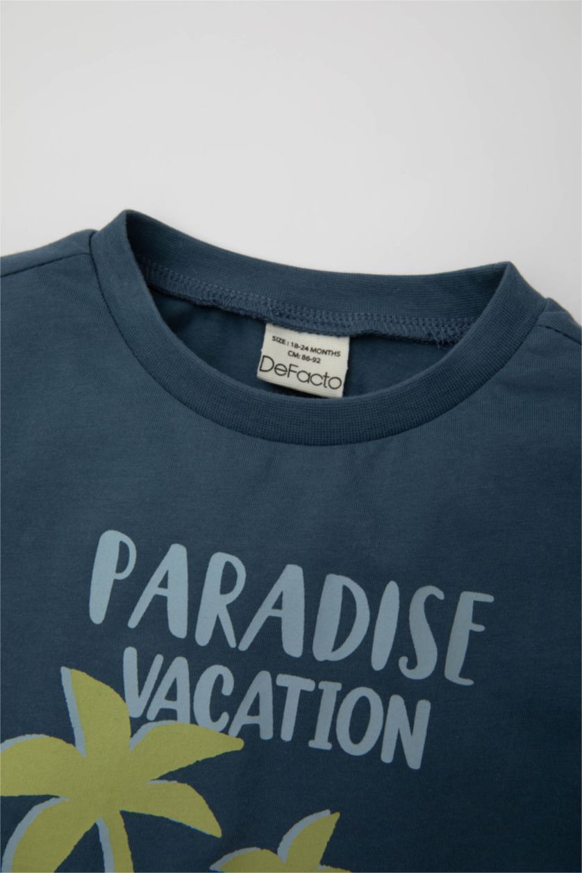 BÉBÉ GARÇON Indigo Clair Ensemble de T-Shirt à Manches Courtes et Short à Motif Palmier pour Bébé Garçon