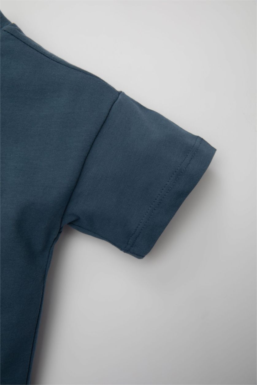 BÉBÉ GARÇON Indigo Clair Ensemble de T-Shirt à Manches Courtes et Short à Motif Palmier pour Bébé Garçon