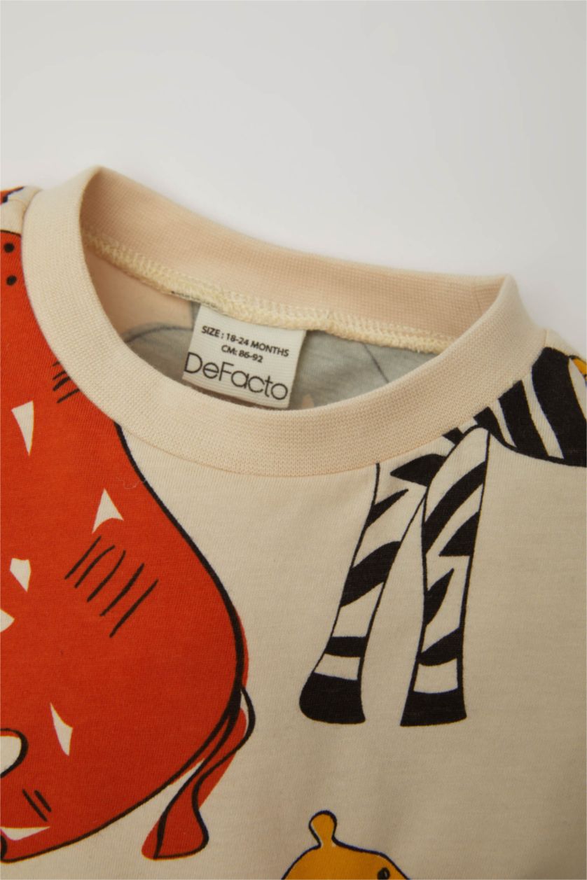 BÉBÉ GARÇON Beige Clair Ensemble de T-Shirt à Manches Courtes et Short à Motifs pour Bébé Garçon