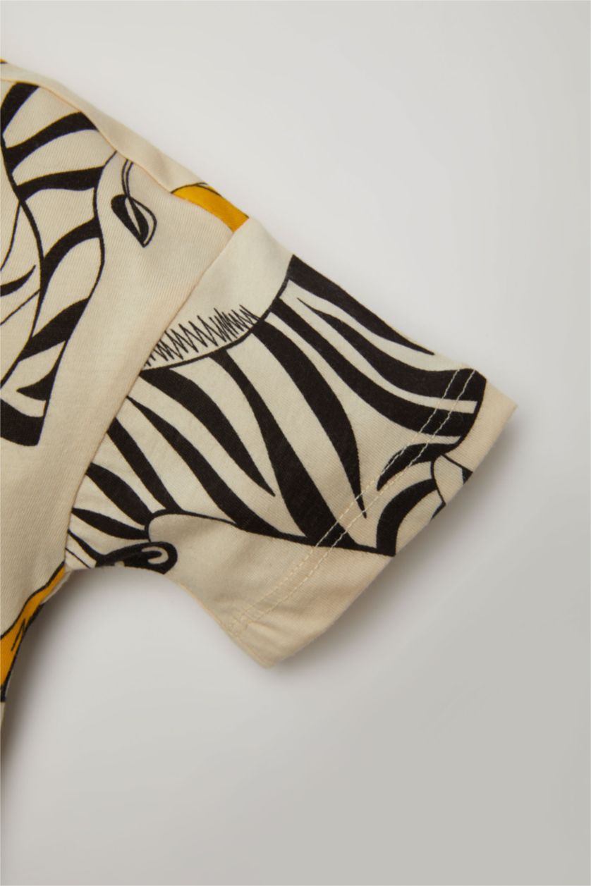 BÉBÉ GARÇON Beige Clair Ensemble de T-Shirt à Manches Courtes et Short à Motifs pour Bébé Garçon