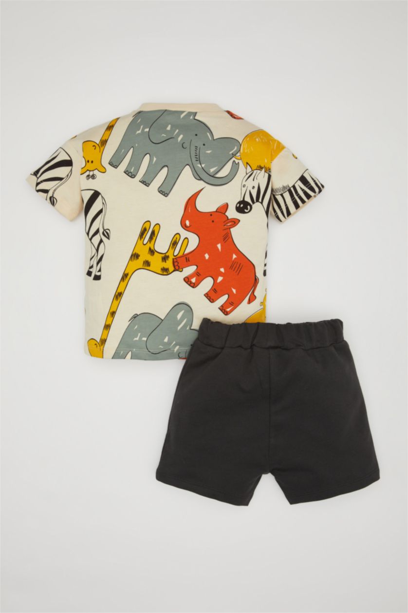 BÉBÉ GARÇON Beige Clair Ensemble de T-Shirt à Manches Courtes et Short à Motifs pour Bébé Garçon