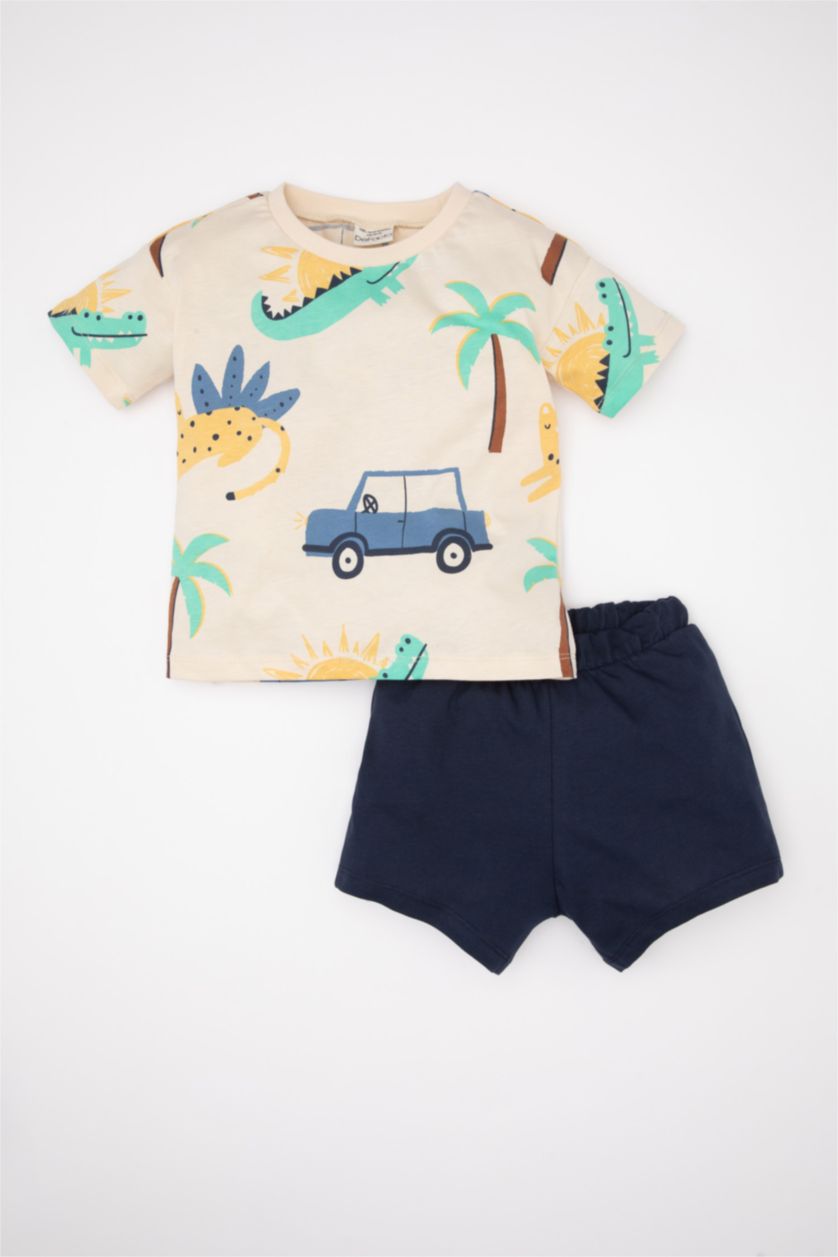 BABY BOY Light Stone Baby Boy Printed T-Shirt Shorts 2 Piece Set