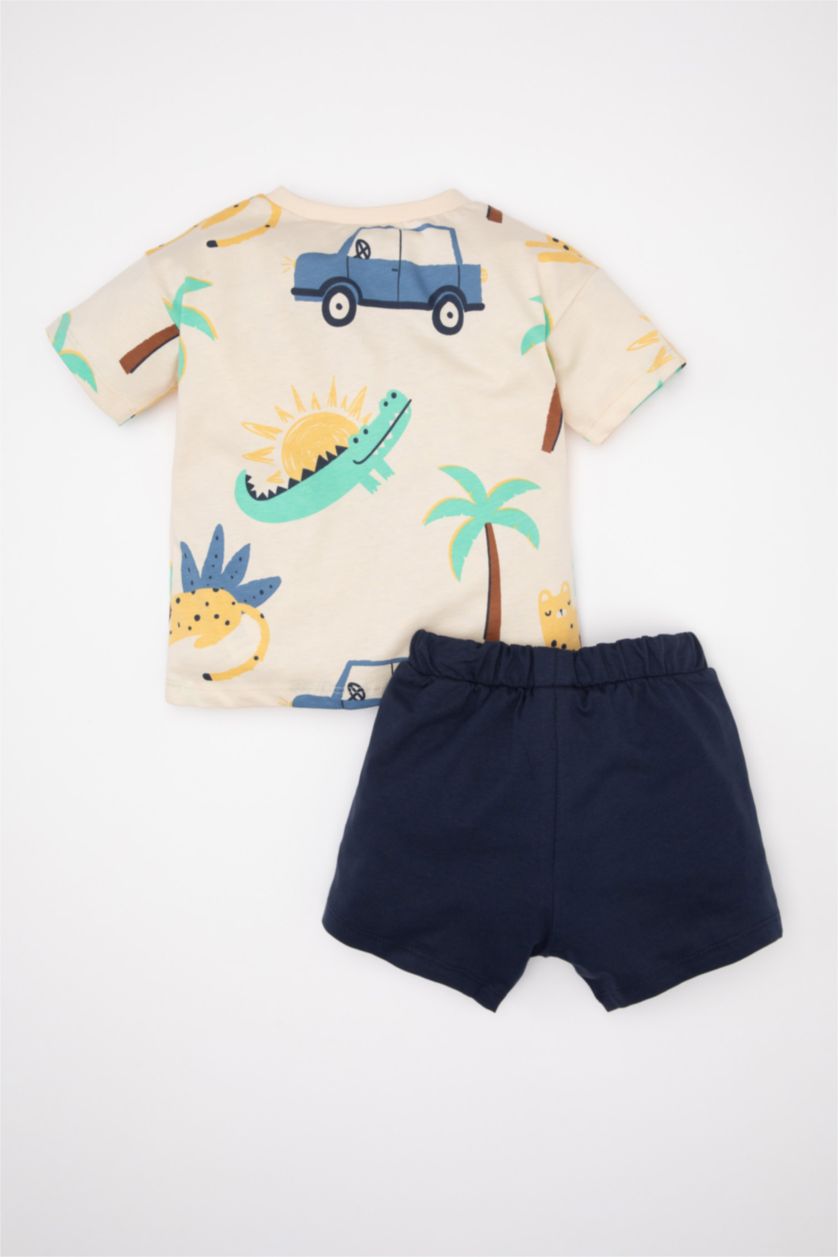 BABY BOY Light Stone Baby Boy Printed T-Shirt Shorts 2 Piece Set