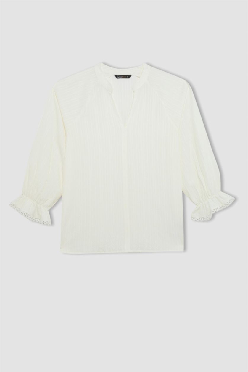 نساء بيج فاتح بلوزة ردن طويل اوفر سايز بياخة V