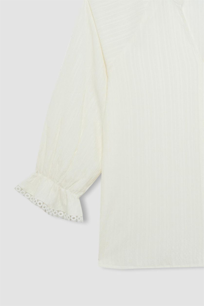 نساء بيج فاتح بلوزة ردن طويل اوفر سايز بياخة V