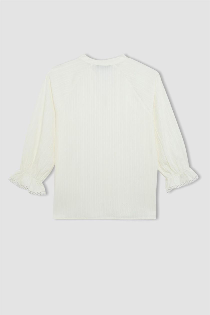 نساء بيج فاتح بلوزة ردن طويل اوفر سايز بياخة V