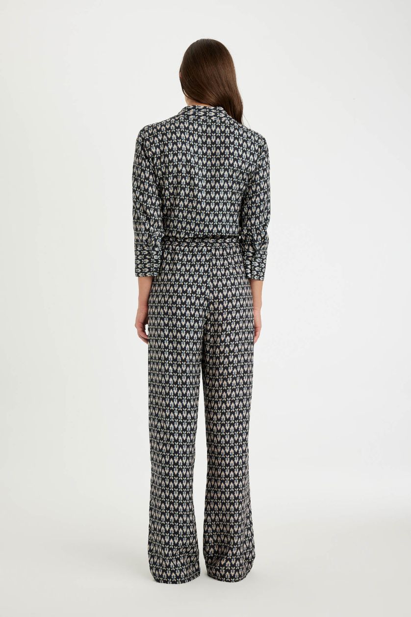 Woman NAVY Patterned Wide Leg Casual Trousers